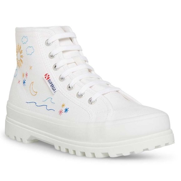Superga White & Blue Sky Embroidery-Accent Alpina Platform Hi-Top Sneaker 38 - Picture 2 of 5